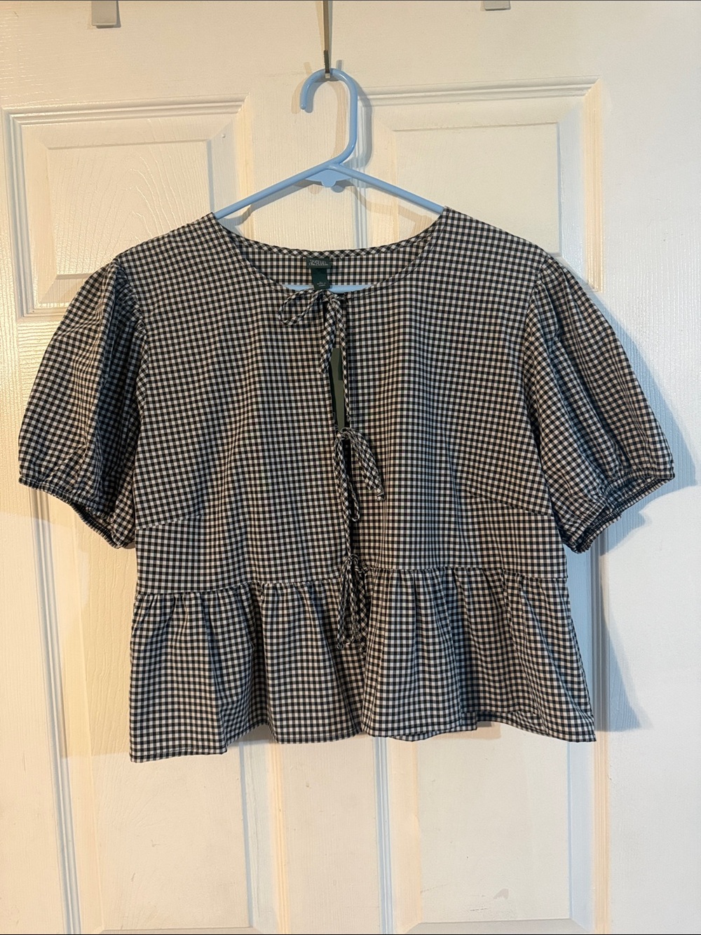 wild fable Black and White Gingham Peplum Tie-Front Blouse